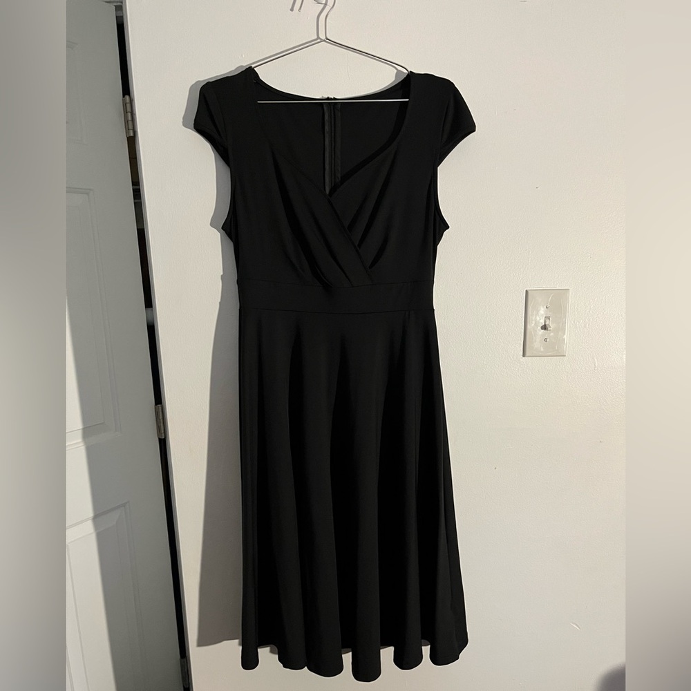 Classic Black Cap-Sleeve Fit & Flare Dress